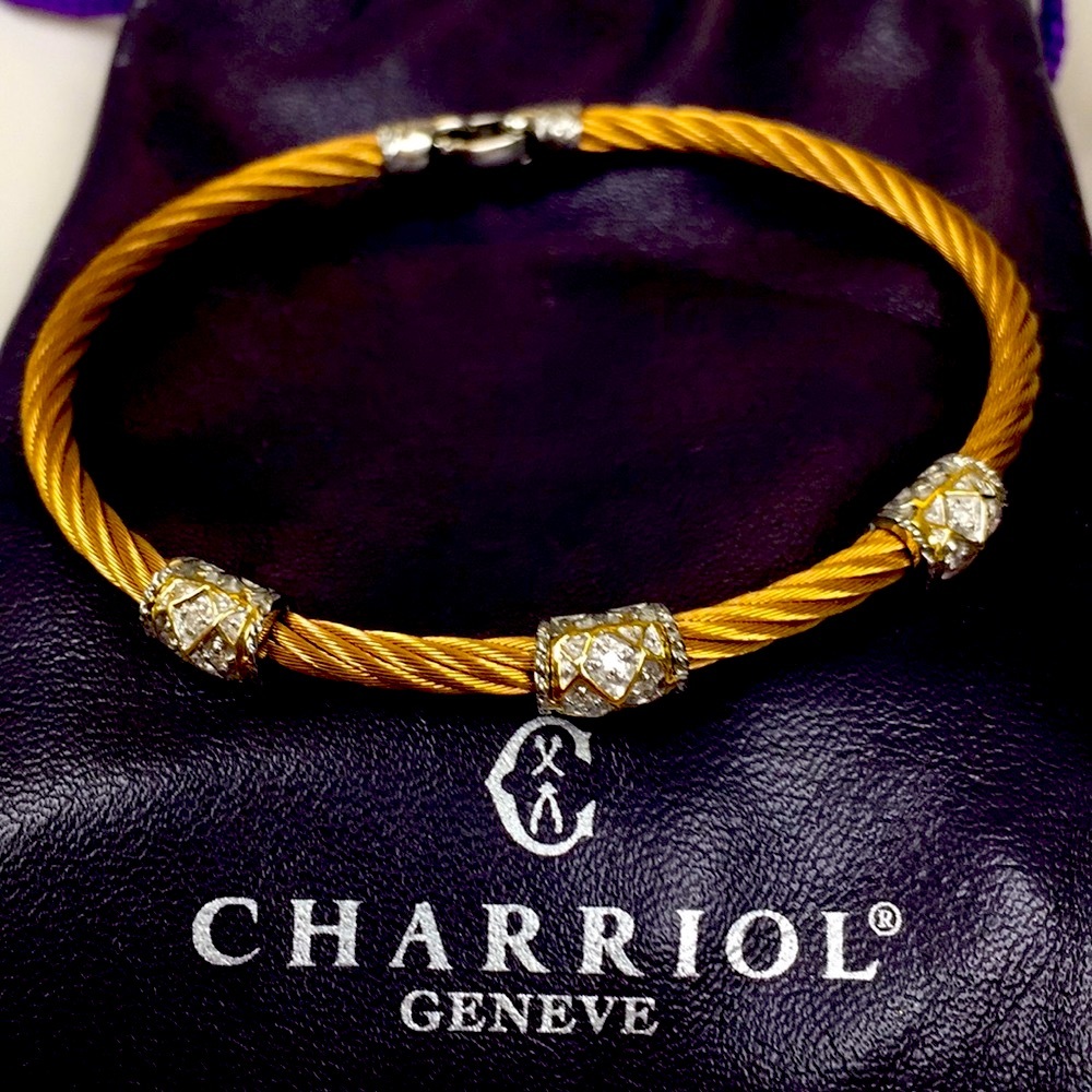 Charriol 18K Gold Encased  Diamond Cable Bracelet